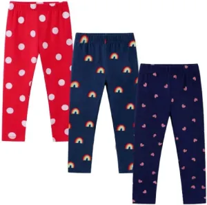 Girls Leggings 3-Pack Set Cotton Casual Solid Stripe Stretch Tights Pants