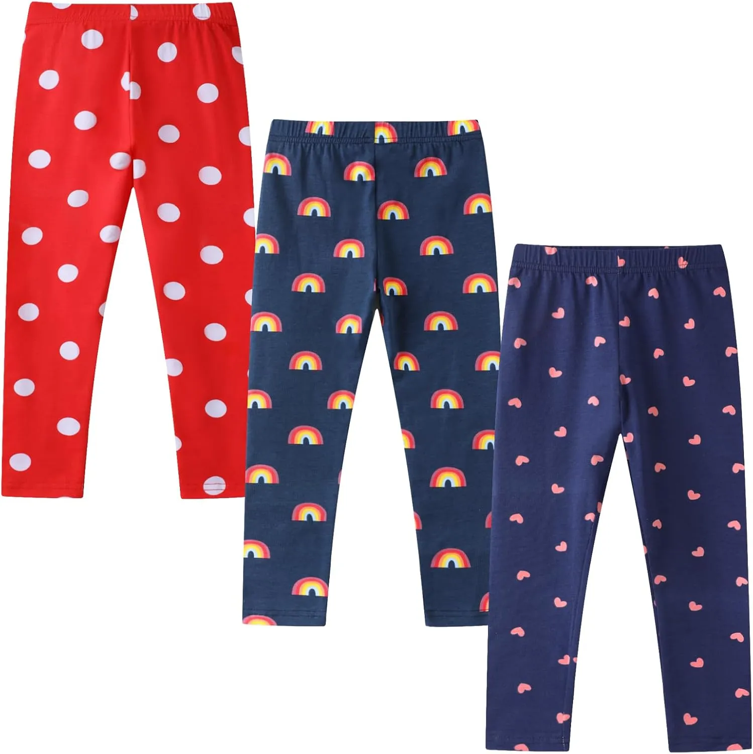Girls Leggings 3-Pack Set Cotton Casual Solid Stripe Stretch Tights Pants