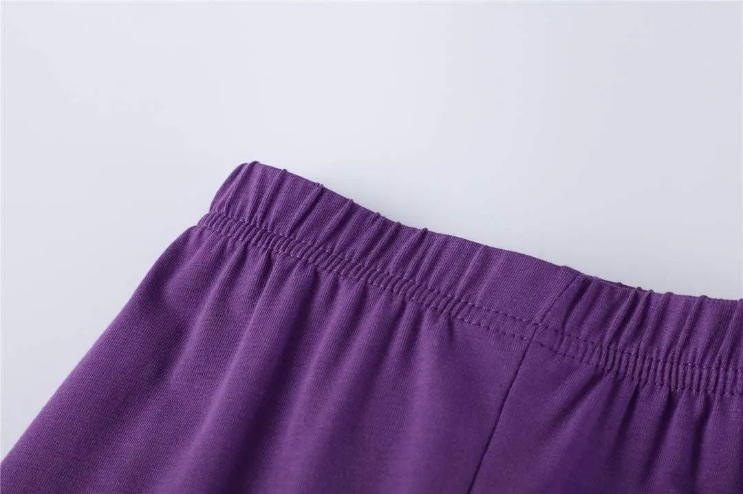 Girls Leggings 3-Pack Set Cotton Casual Solid Stripe Stretch Tights Pants