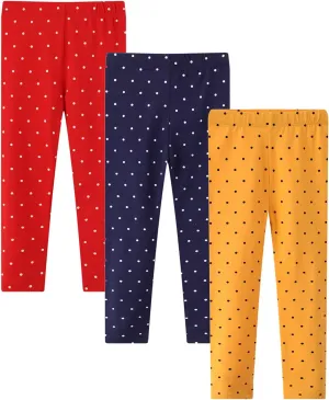 Girls Leggings 3-Pack Set Cotton Casual Solid Stripe Stretch Tights Pants