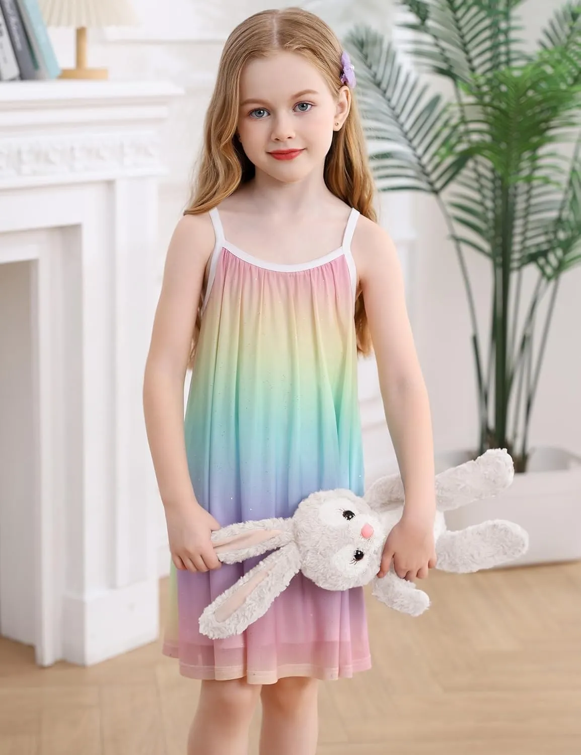 Girl's Summer Dress Casual Spaghetti Strap Rainbow Sundress Size 3-10 Year