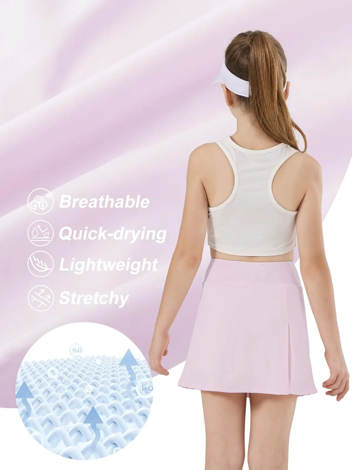 Girls Tennis Skirt with Shorts Pocket, High Waisted Athletic Skort Kids Splicing Mesh A-Line Skirts for Golf Running