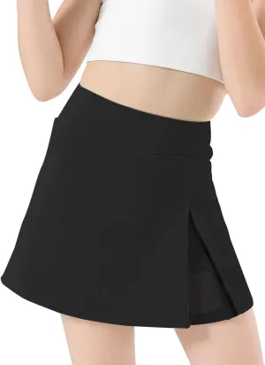 Girls Tennis Skirt with Shorts Pocket, High Waisted Athletic Skort Kids Splicing Mesh A-Line Skirts for Golf Running
