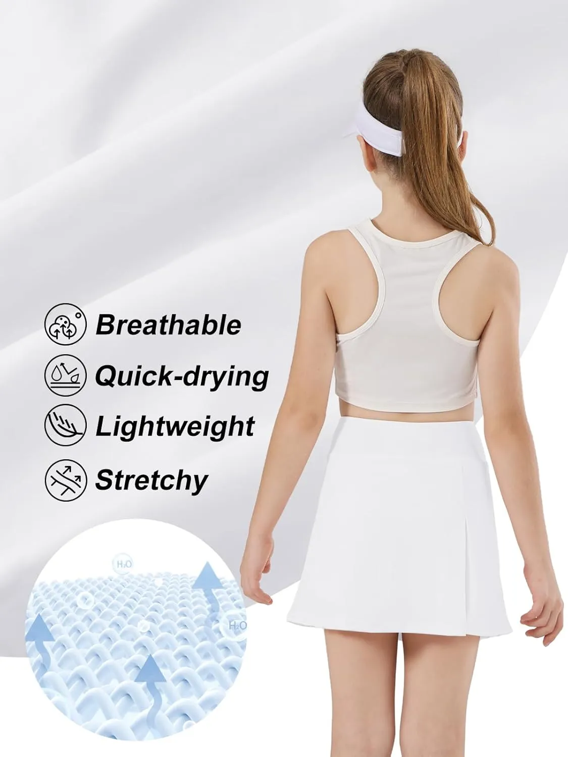 Girls Tennis Skirt with Shorts Pocket, High Waisted Athletic Skort Kids Splicing Mesh A-Line Skirts for Golf Running