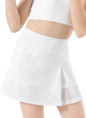 Girls Tennis Skirt with Shorts Pocket, High Waisted Athletic Skort Kids Splicing Mesh A-Line Skirts for Golf Running