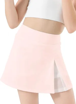 Girls Tennis Skirt with Shorts Pocket, High Waisted Athletic Skort Kids Splicing Mesh A-Line Skirts for Golf Running