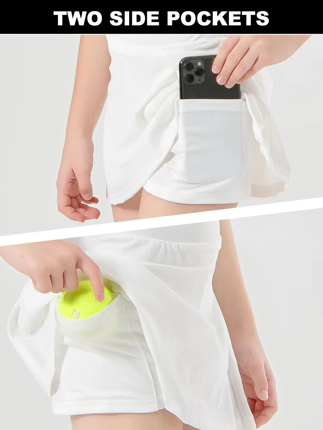 Girls Tennis Skirt with Shorts Pocket, High Waisted Athletic Skort Kids Splicing Mesh A-Line Skirts for Golf Running