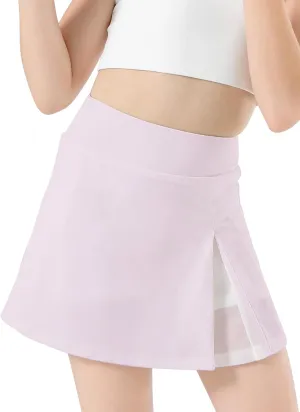 Girls Tennis Skirt with Shorts Pocket, High Waisted Athletic Skort Kids Splicing Mesh A-Line Skirts for Golf Running