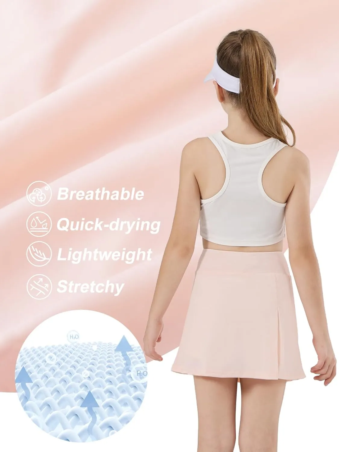 Girls Tennis Skirt with Shorts Pocket, High Waisted Athletic Skort Kids Splicing Mesh A-Line Skirts for Golf Running