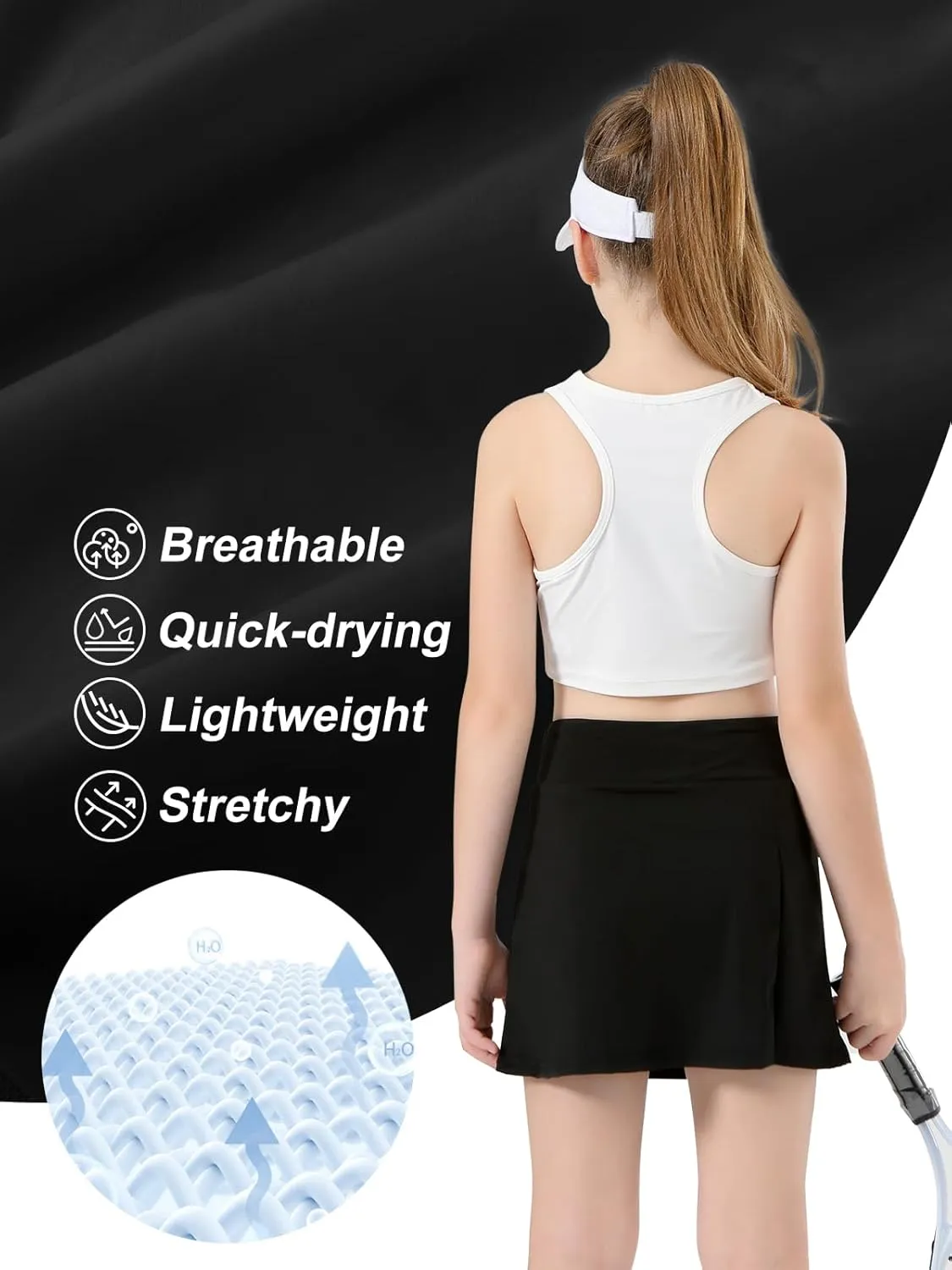 Girls Tennis Skirt with Shorts Pocket, High Waisted Athletic Skort Kids Splicing Mesh A-Line Skirts for Golf Running