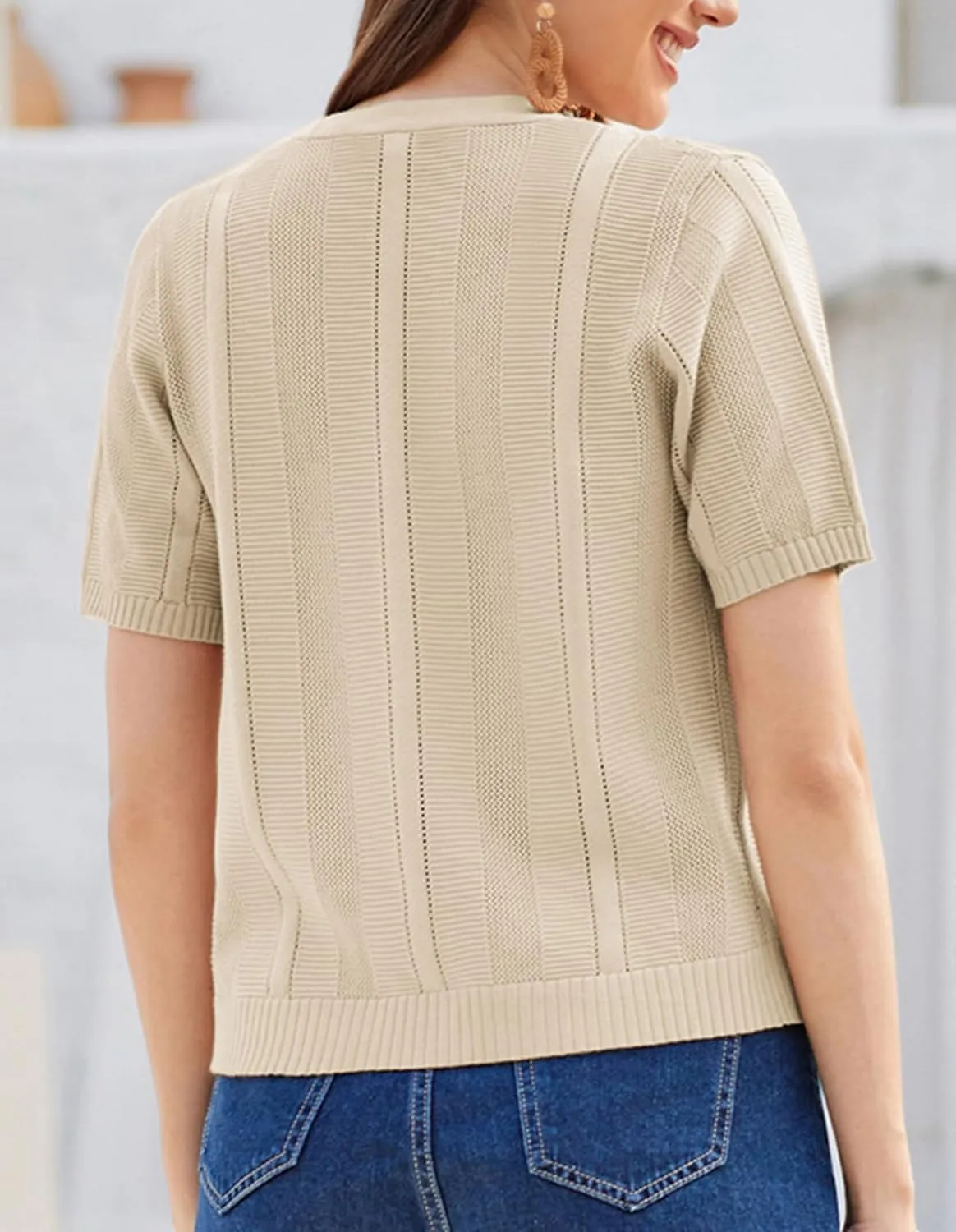 GRACE KARIN Women Short Sleeve Cropped Cardigan Crochet Knit Lightweight Button Down V Neck Bolero Sweater Top 2025