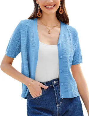 GRACE KARIN Women Short Sleeve Cropped Cardigan Crochet Knit Lightweight Button Down V Neck Bolero Sweater Top 2025