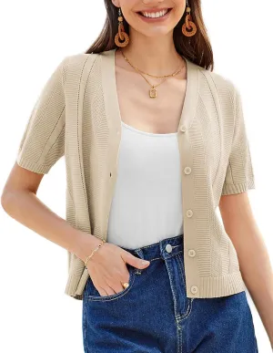 GRACE KARIN Women Short Sleeve Cropped Cardigan Crochet Knit Lightweight Button Down V Neck Bolero Sweater Top 2025