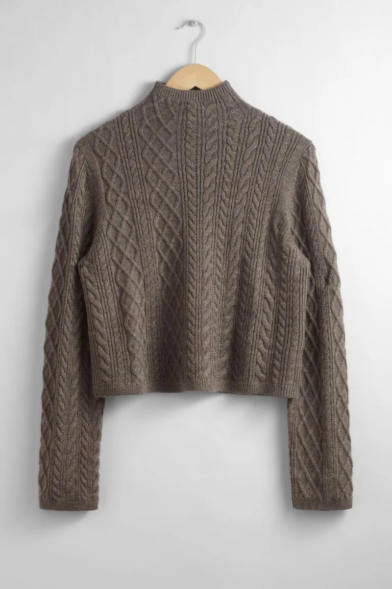 H&M merino wool sweater with stand-up collar, gray