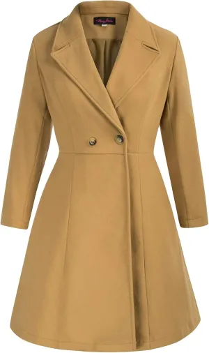 Hanna Nikole Women's Plus Size Wool Dress Coat Double Breasted Pea Coats Long Trench Coat