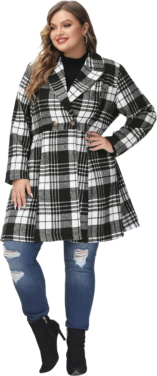Hanna Nikole Women's Plus Size Wool Dress Coat Double Breasted Pea Coats Long Trench Coat