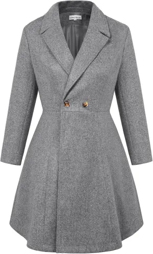 Hanna Nikole Women's Plus Size Wool Dress Coat Double Breasted Pea Coats Long Trench Coat