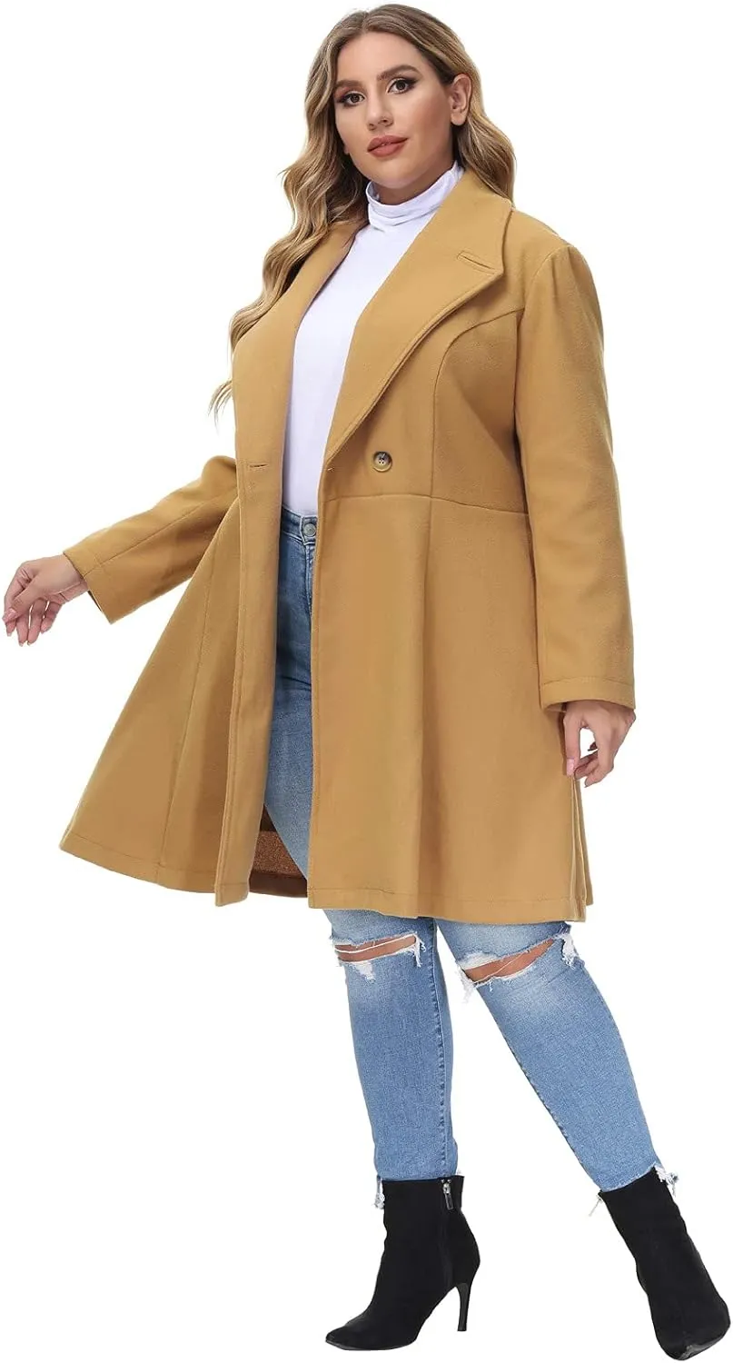 Hanna Nikole Women's Plus Size Wool Dress Coat Double Breasted Pea Coats Long Trench Coat