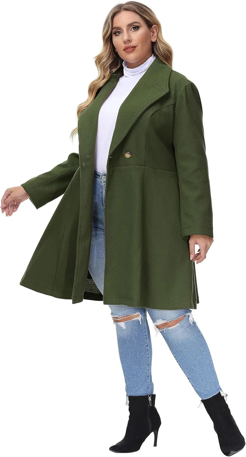 Hanna Nikole Women's Plus Size Wool Dress Coat Double Breasted Pea Coats Long Trench Coat