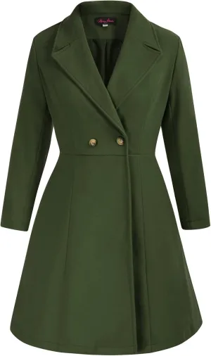 Hanna Nikole Women's Plus Size Wool Dress Coat Double Breasted Pea Coats Long Trench Coat