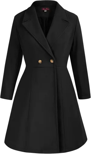 Hanna Nikole Women's Plus Size Wool Dress Coat Double Breasted Pea Coats Long Trench Coat