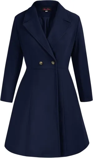 Hanna Nikole Women's Plus Size Wool Dress Coat Double Breasted Pea Coats Long Trench Coat