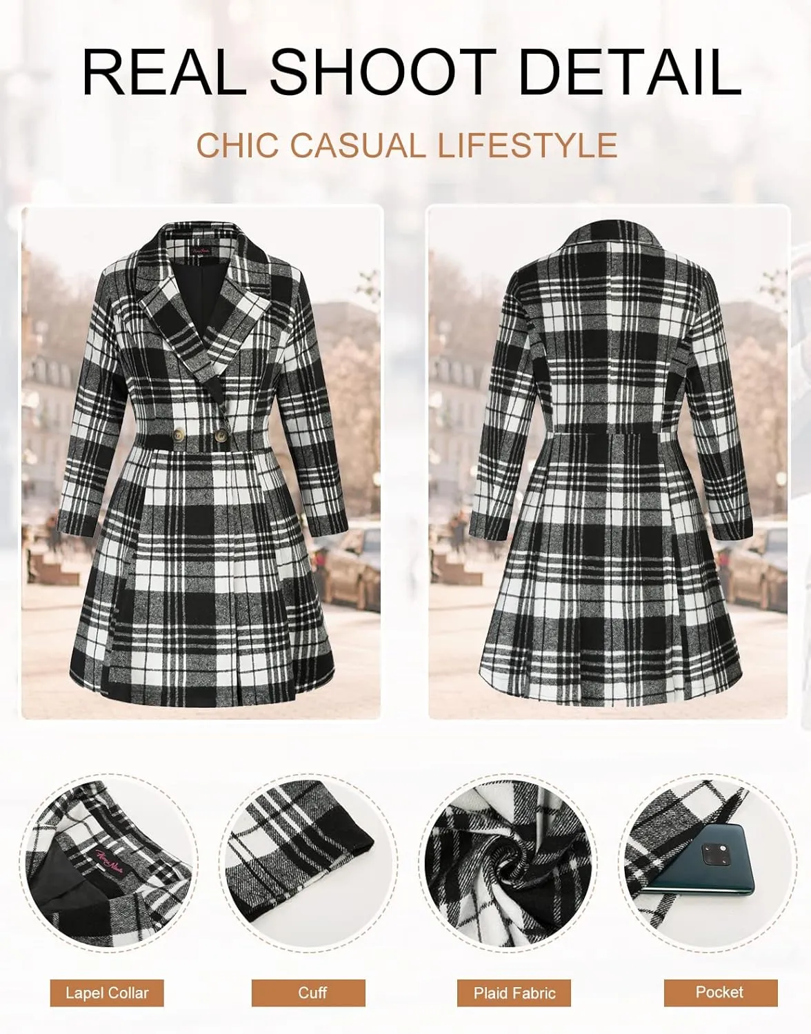 Hanna Nikole Women's Plus Size Wool Dress Coat Double Breasted Pea Coats Long Trench Coat