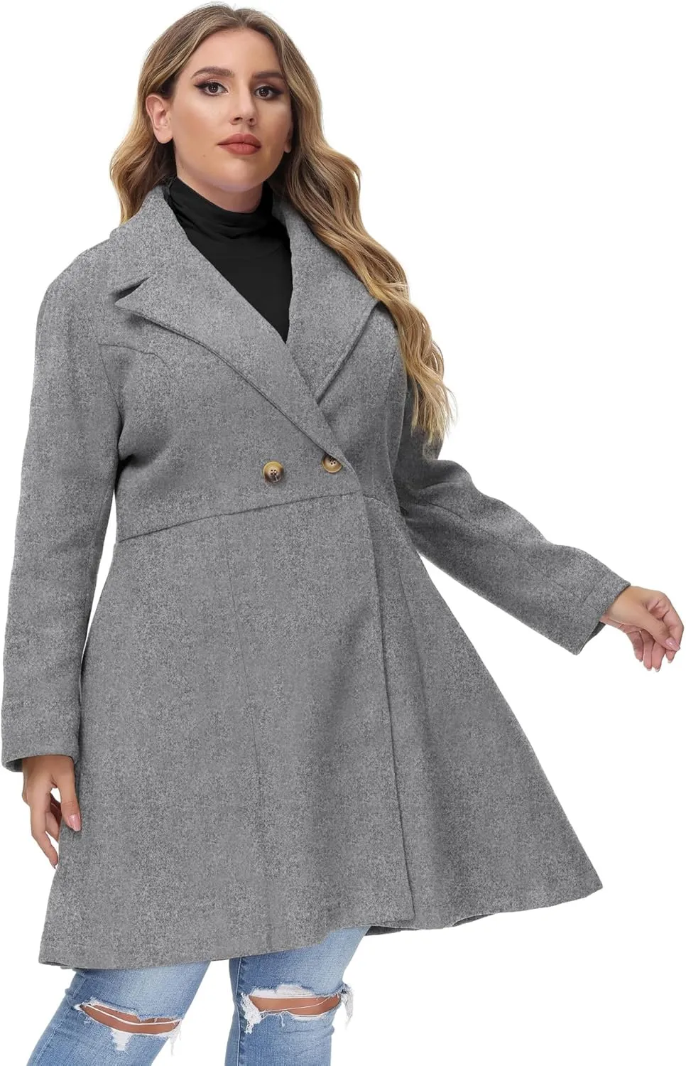 Hanna Nikole Women's Plus Size Wool Dress Coat Double Breasted Pea Coats Long Trench Coat