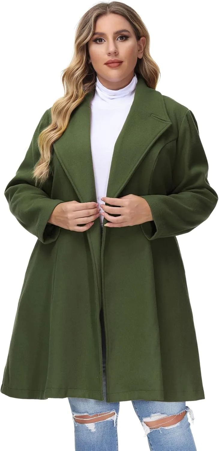Hanna Nikole Women's Plus Size Wool Dress Coat Double Breasted Pea Coats Long Trench Coat