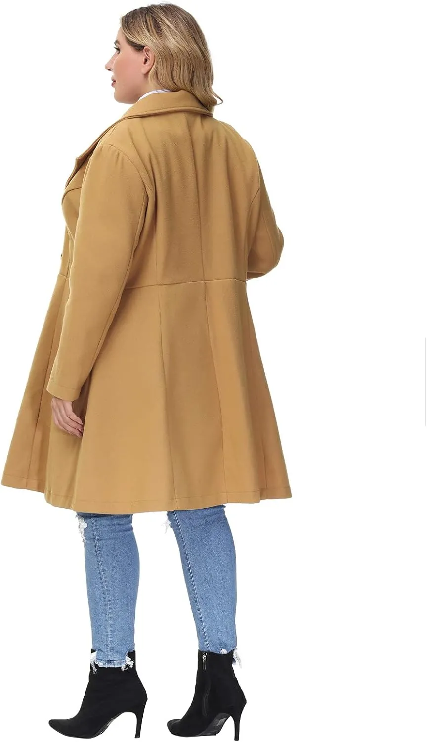 Hanna Nikole Women's Plus Size Wool Dress Coat Double Breasted Pea Coats Long Trench Coat