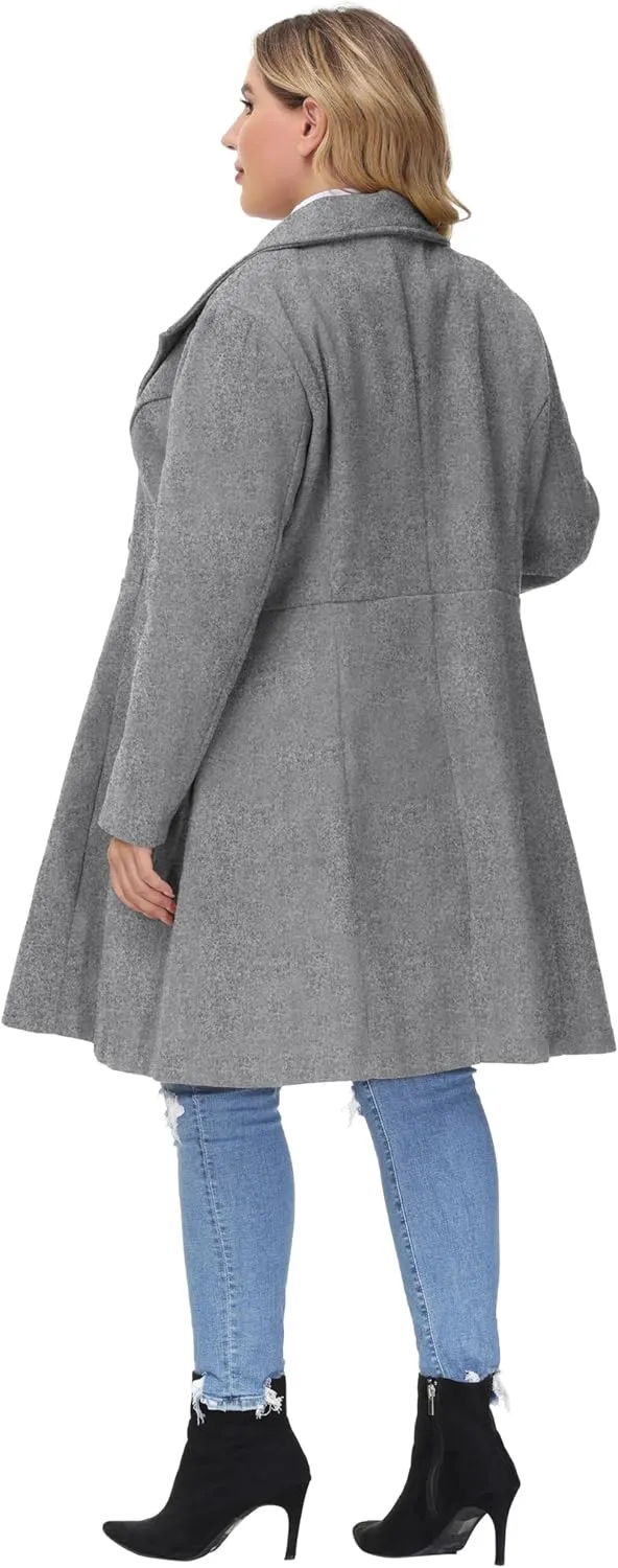 Hanna Nikole Women's Plus Size Wool Dress Coat Double Breasted Pea Coats Long Trench Coat