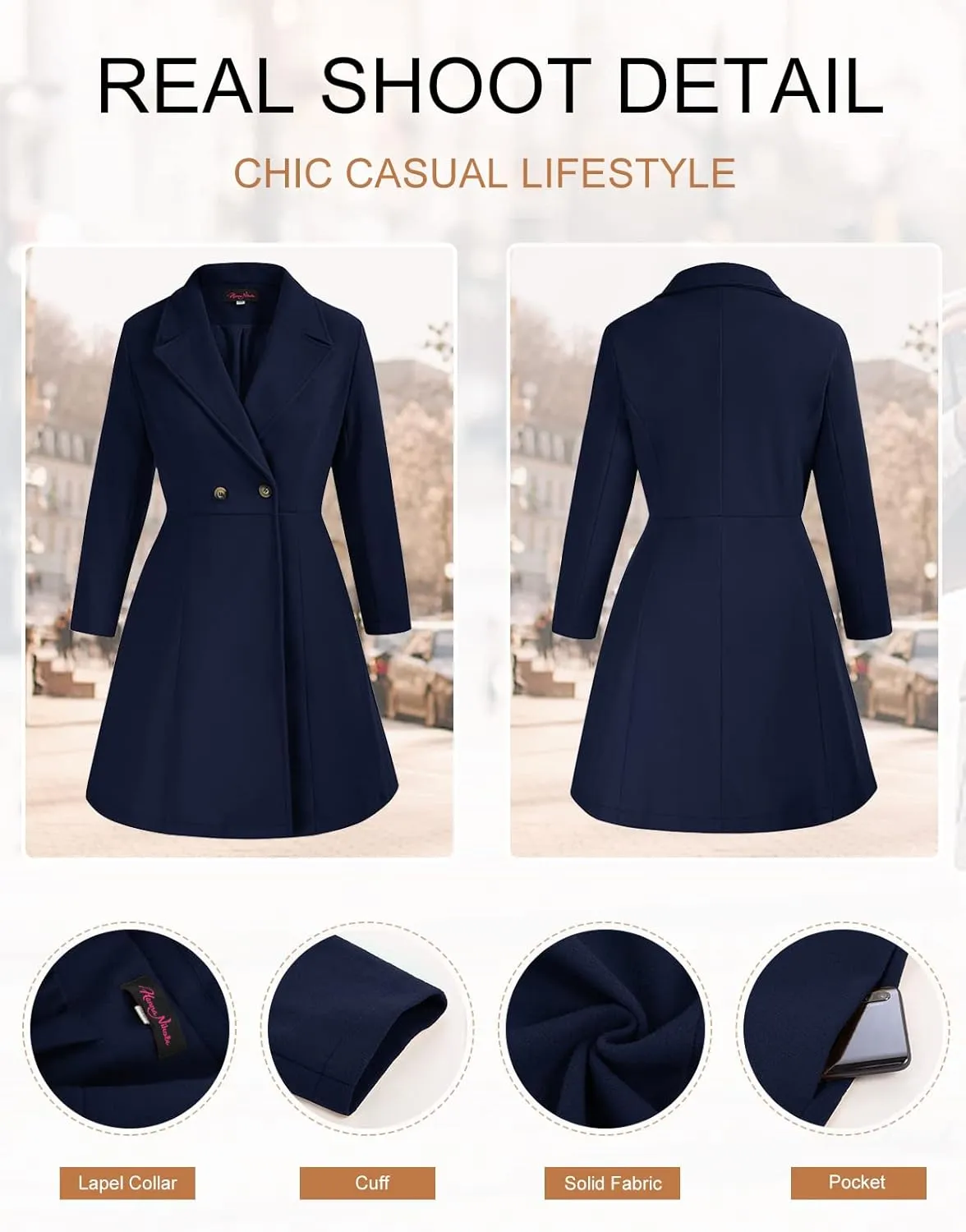 Hanna Nikole Women's Plus Size Wool Dress Coat Double Breasted Pea Coats Long Trench Coat