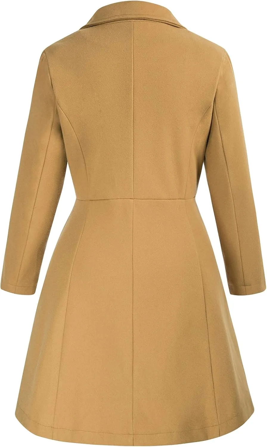 Hanna Nikole Women's Plus Size Wool Dress Coat Double Breasted Pea Coats Long Trench Coat