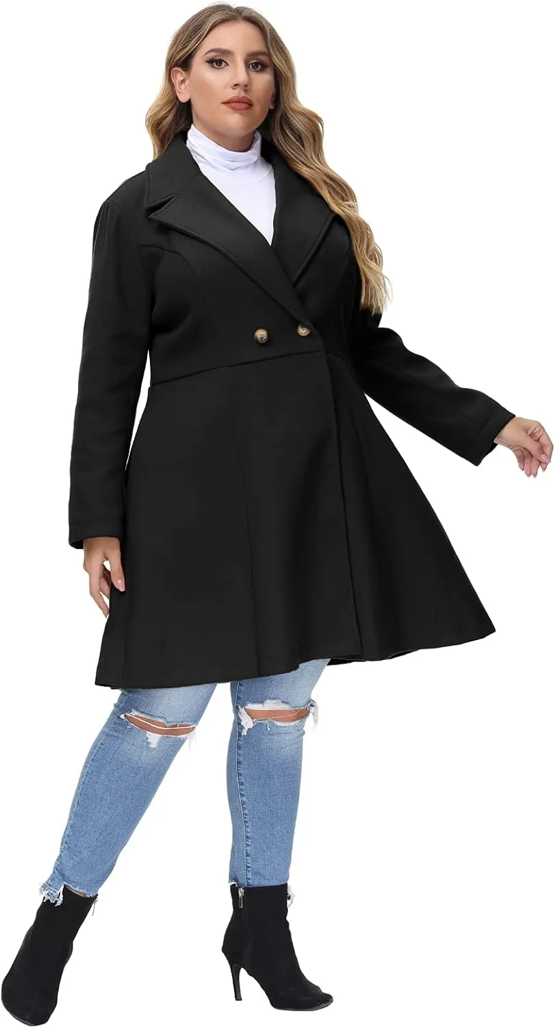 Hanna Nikole Women's Plus Size Wool Dress Coat Double Breasted Pea Coats Long Trench Coat