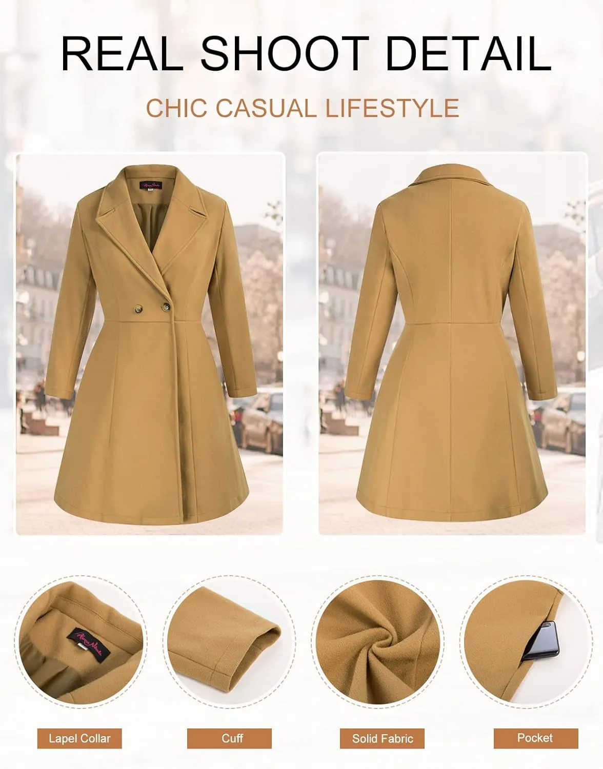 Hanna Nikole Women's Plus Size Wool Dress Coat Double Breasted Pea Coats Long Trench Coat