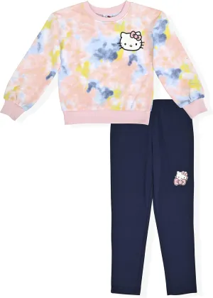 Hello Kitty Girls Legging Set 2 Piece Sherpa Fleece Crew Neck Sweatshirt and Leggings Outfit