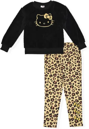 Hello Kitty Girls Legging Set 2 Piece Sherpa Fleece Crew Neck Sweatshirt and Leggings Outfit