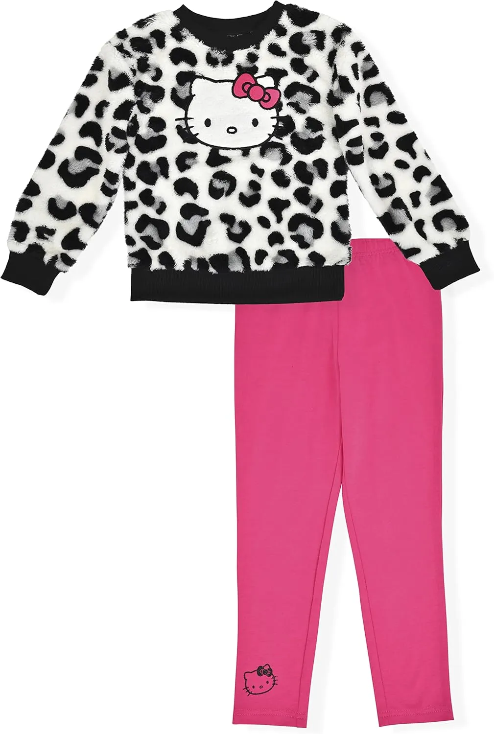 Hello Kitty Girls Legging Set 2 Piece Sherpa Fleece Crew Neck Sweatshirt and Leggings Outfit