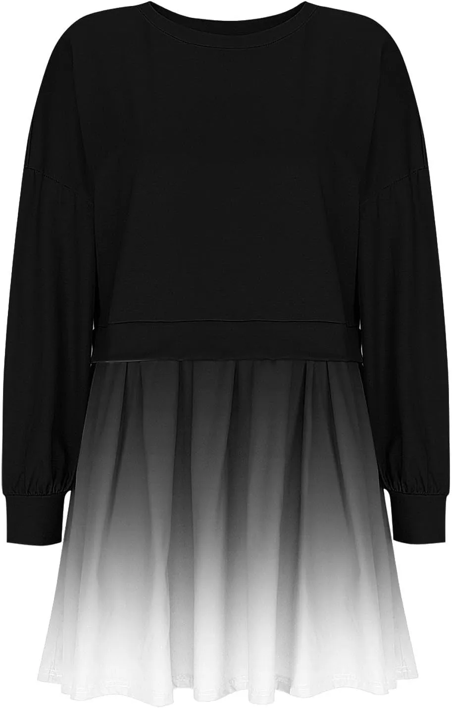 HGps8w Womens Gradient Oversized Sweatshirt Dress Crewneck Cute Patchwork Long Sleeve Pullover Flowy Pleated Mini Dress