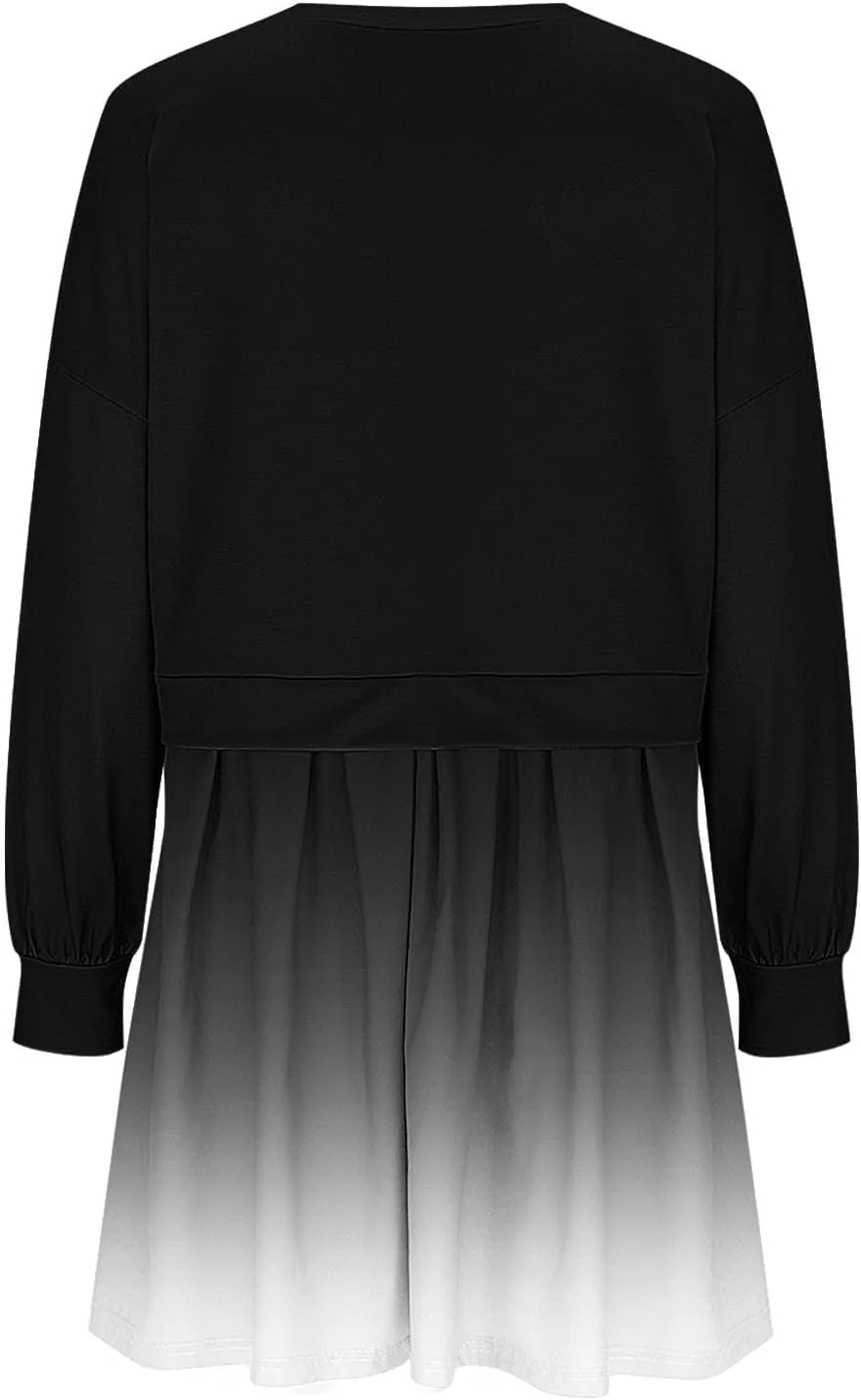 HGps8w Womens Gradient Oversized Sweatshirt Dress Crewneck Cute Patchwork Long Sleeve Pullover Flowy Pleated Mini Dress
