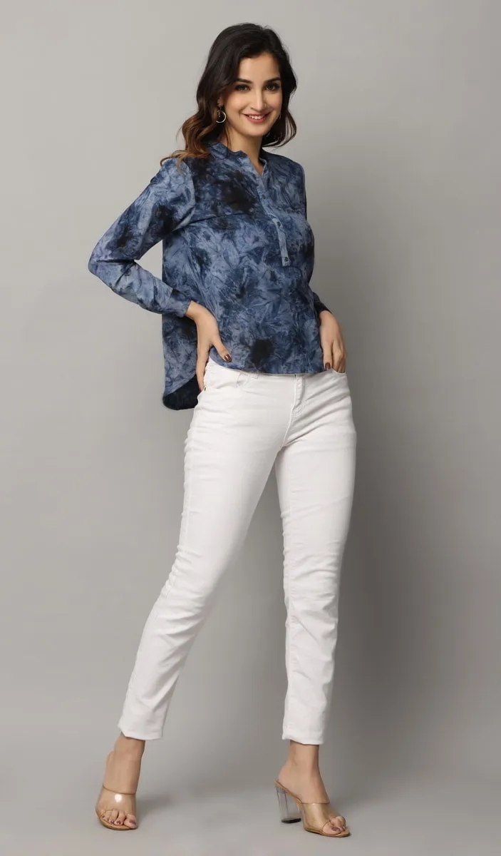 High V neck Top with Full Sleeves with  Button