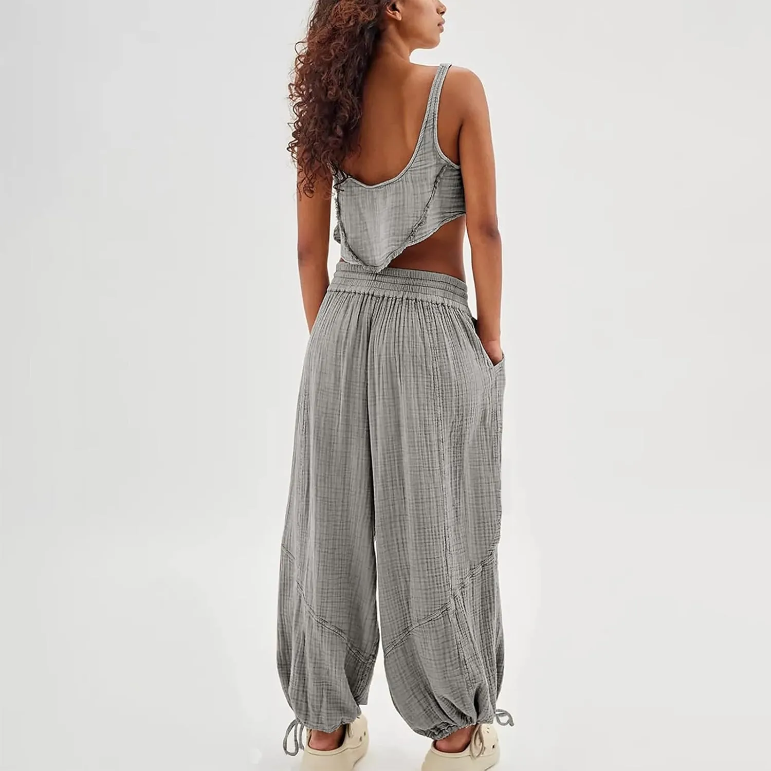 High Waist Baggy Cargo Linen Pants Women Pocket Fashion Casual Straight Wide Leg Y2K Cargo Pants Baggy Pant Plus Size