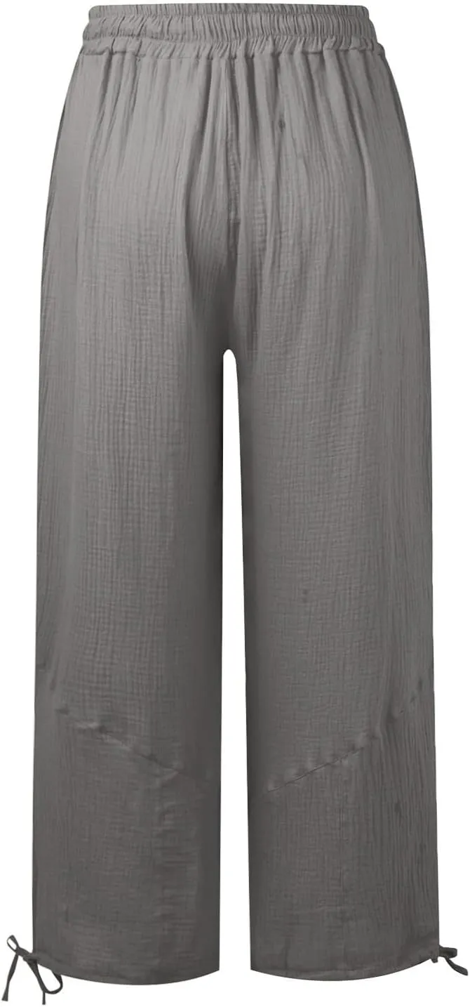 High Waist Baggy Cargo Linen Pants Women Pocket Fashion Casual Straight Wide Leg Y2K Cargo Pants Baggy Pant Plus Size