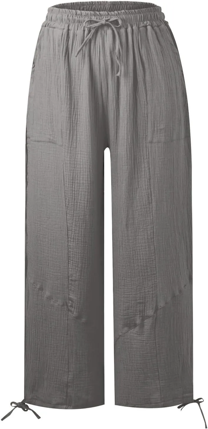 High Waist Baggy Cargo Linen Pants Women Pocket Fashion Casual Straight Wide Leg Y2K Cargo Pants Baggy Pant Plus Size