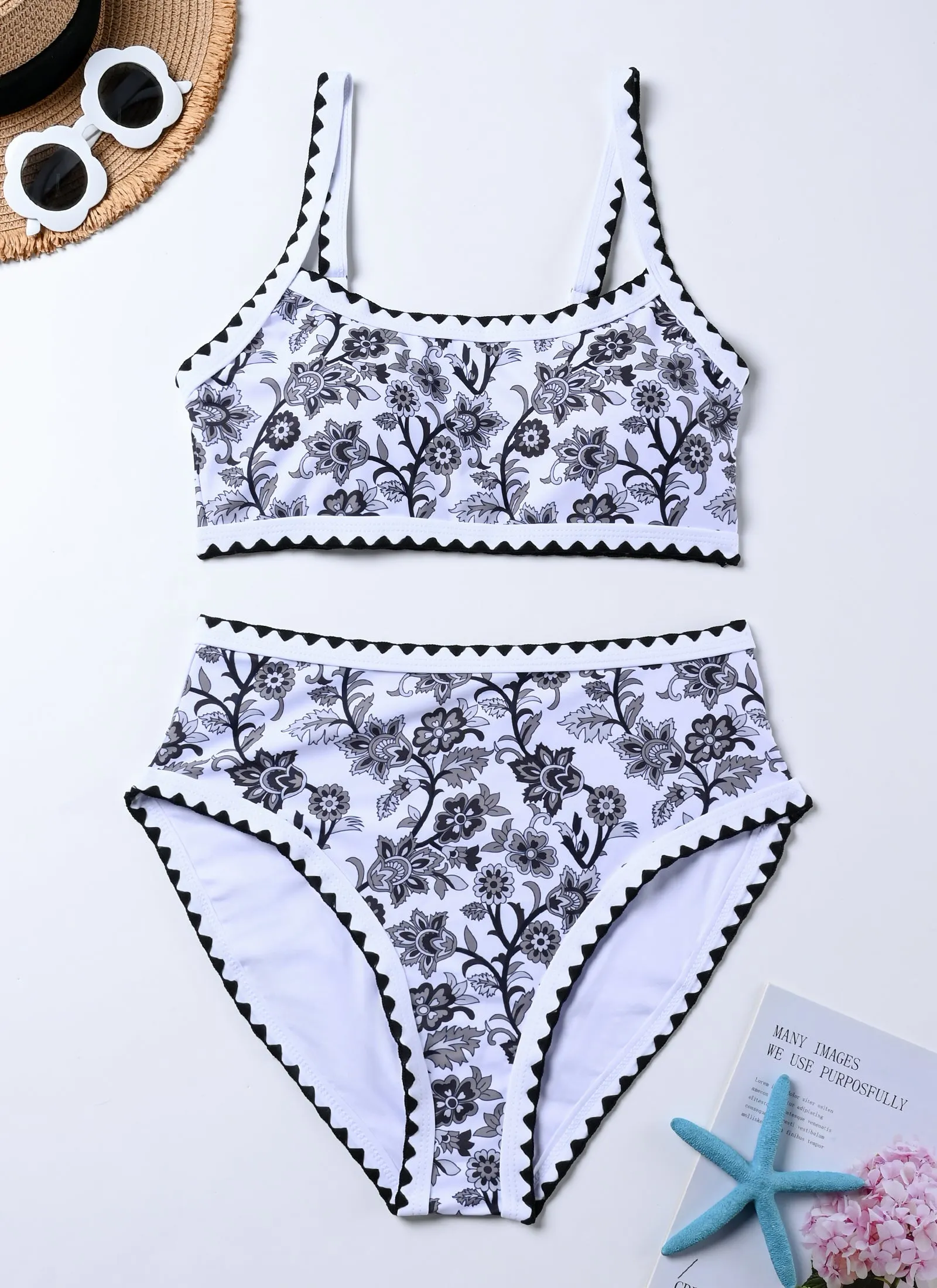 High Waisted Bikini Sets Color Block Bathing Suit