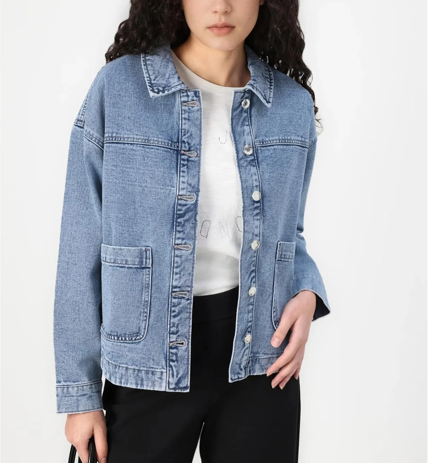 Hixiaohe Jean Jackets for Women Trendy Button Up Denim Shirt Jacket Oversized Long Sleeve Coat Fashion Clothes with Pockets