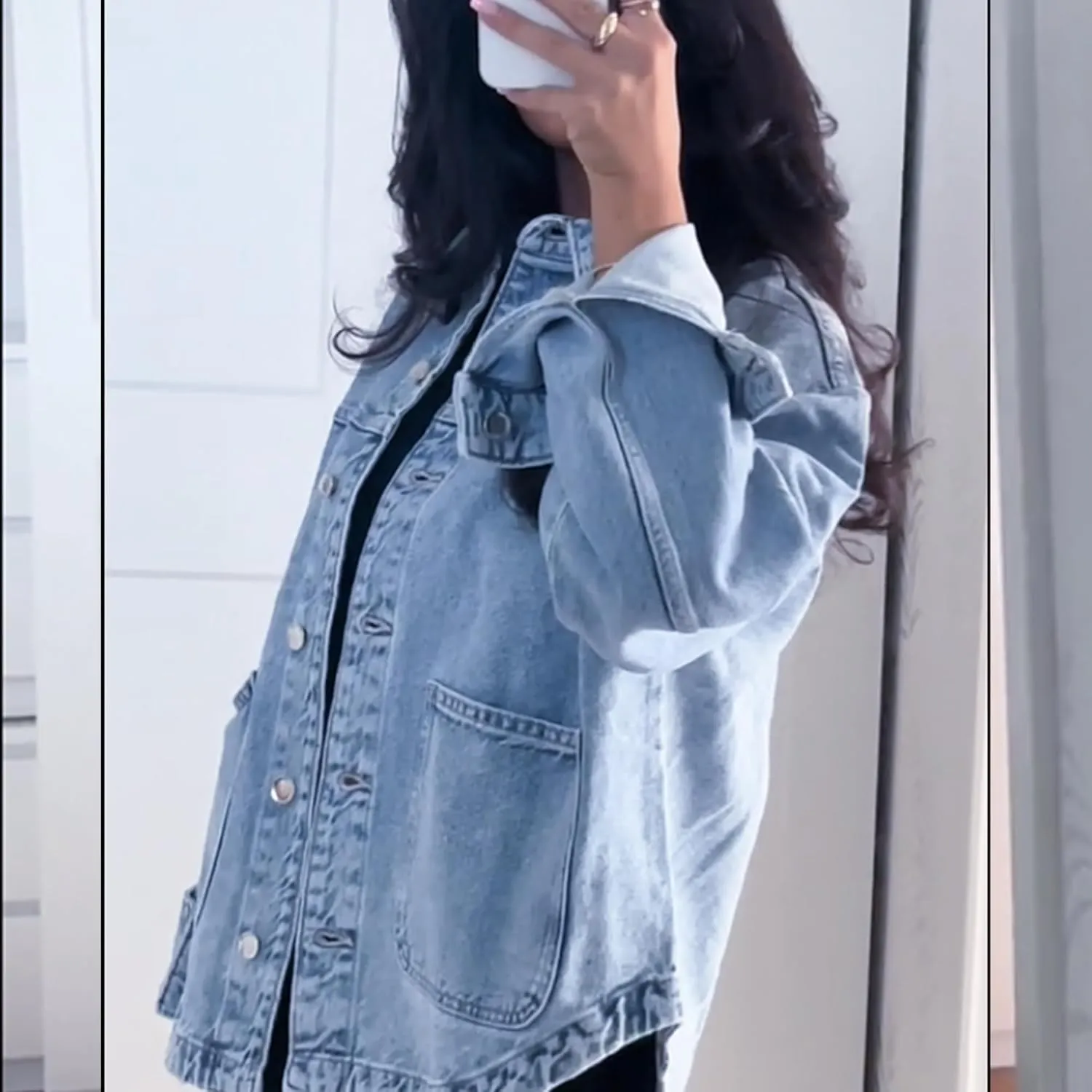 Hixiaohe Jean Jackets for Women Trendy Button Up Denim Shirt Jacket Oversized Long Sleeve Coat Fashion Clothes with Pockets