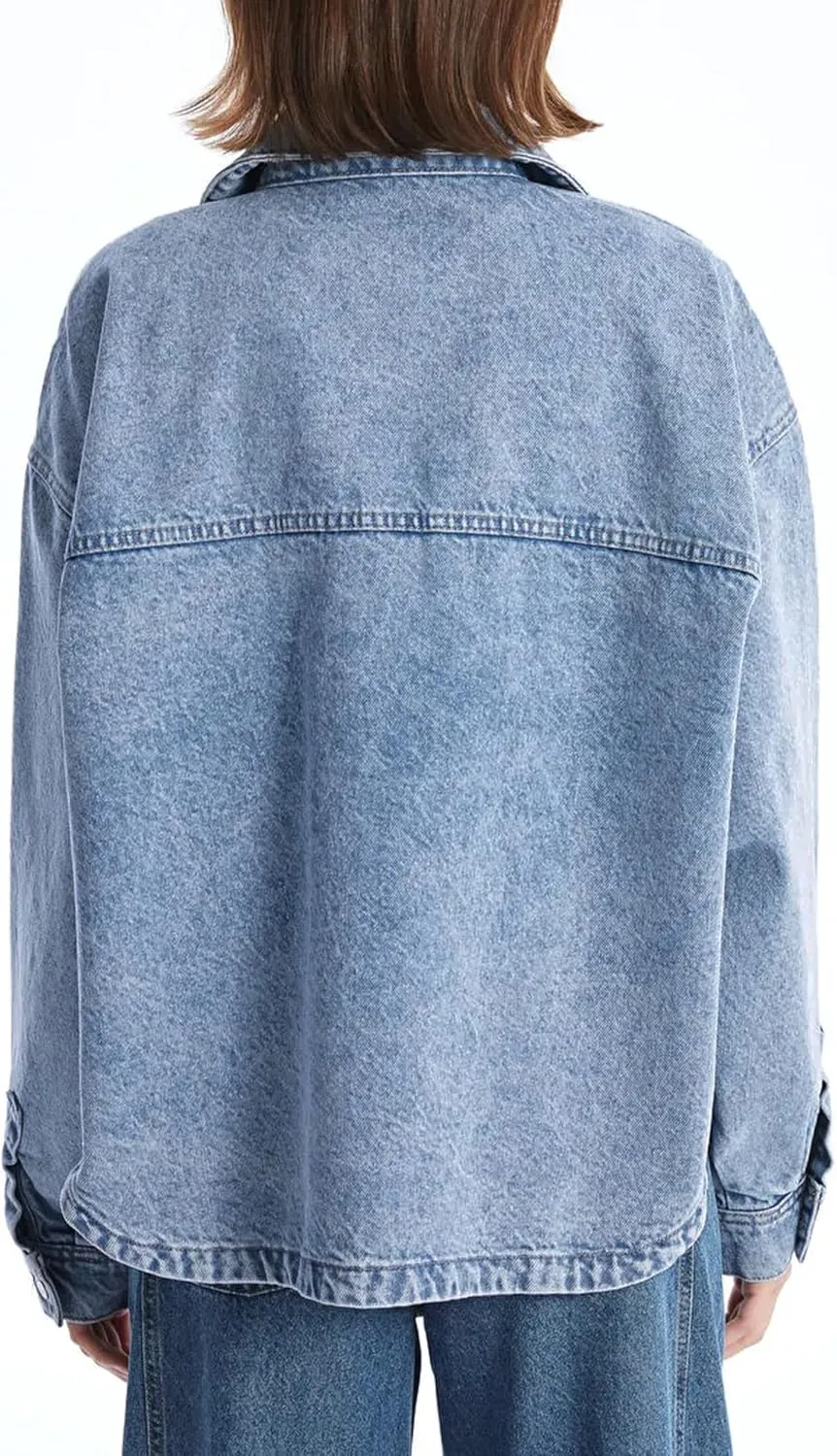 Hixiaohe Jean Jackets for Women Trendy Button Up Denim Shirt Jacket Oversized Long Sleeve Coat Fashion Clothes with Pockets