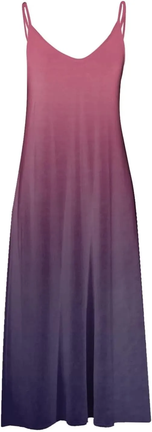 hlysgo V Neck Summer Dress for Women Boho Spaghetti Straps Long Dresses Casual Flowy Sundress A-Line Beach Dress