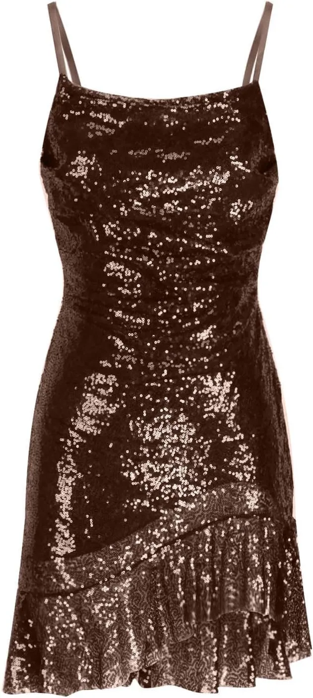 Homecoming Dress for Teens 2025 Spaghetti Straps Mini Dress Glitter Irregular Ruffle Hem Cocktail Party Dresses